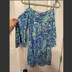 LILLY PULITZER Coral Pattern Spaghetti Strap Drape Sleeve Mini Dress - Size XS